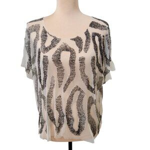 Zara Accessories Sheer Top with Beaded Animal Print Style Pattern